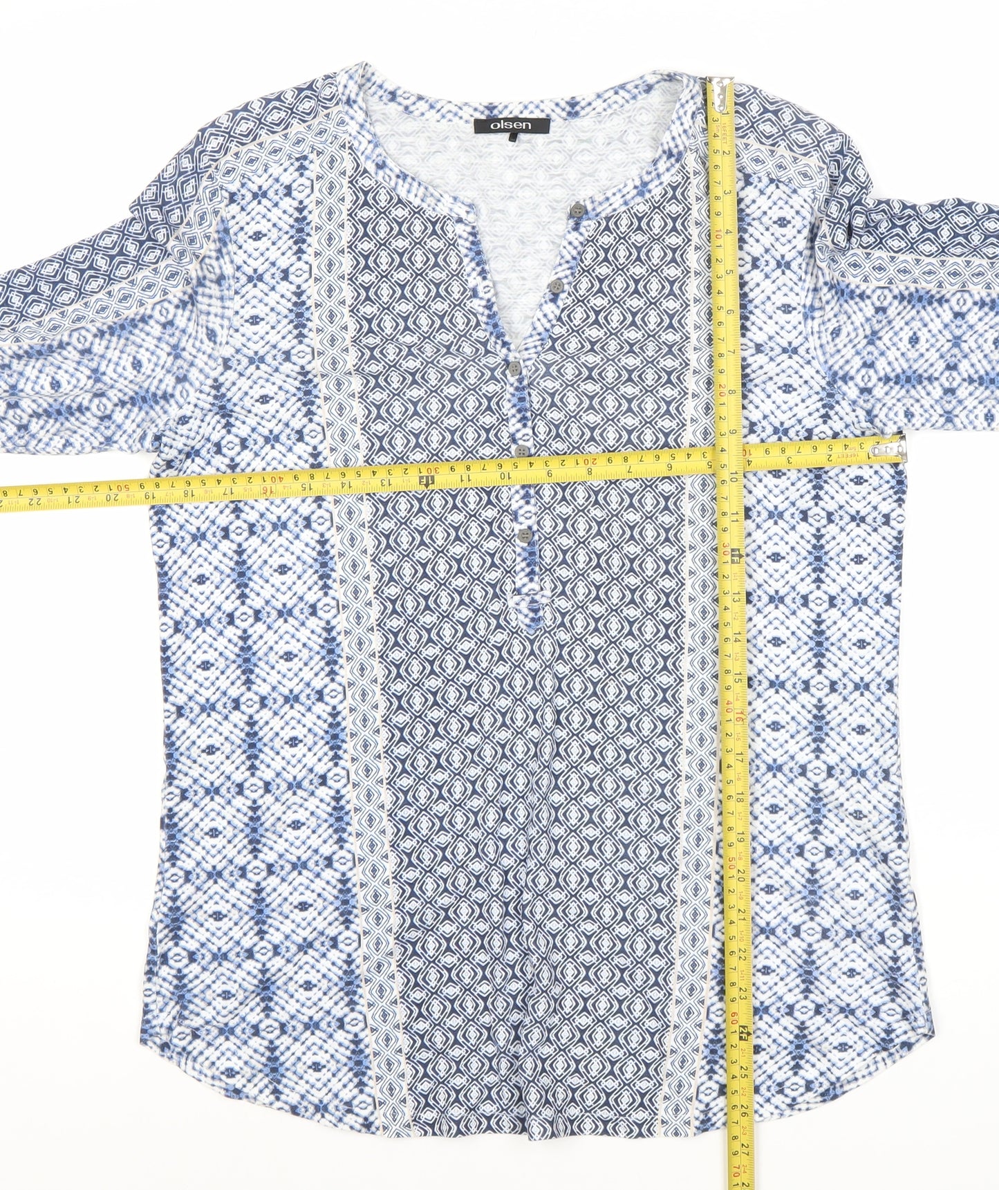 Olsen Womens Blue Tunic Blouse Size 12 Geometric 3/4 Sleeve