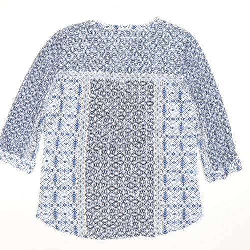 Olsen Womens Blue Tunic Blouse Size 12 Geometric 3/4 Sleeve