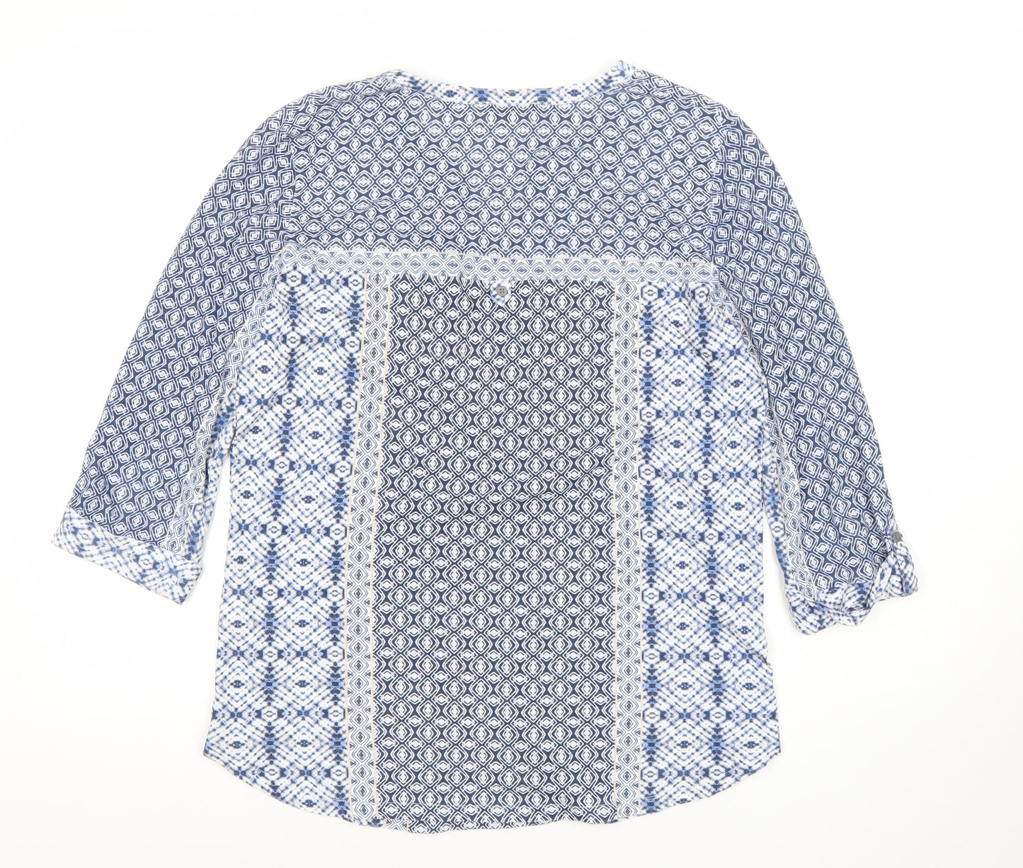 Olsen Womens Blue Tunic Blouse Size 12 Geometric 3/4 Sleeve
