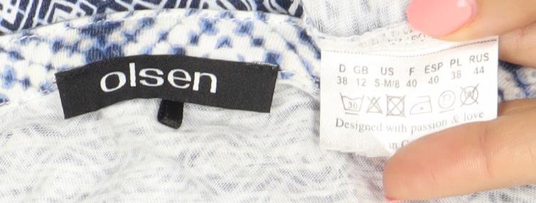 Olsen Womens Blue Tunic Blouse Size 12 Geometric 3/4 Sleeve