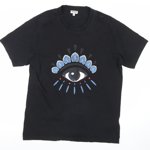 Kenzo Men's Black Eye Embroidered Cotton Graphic T-Shirt Size M