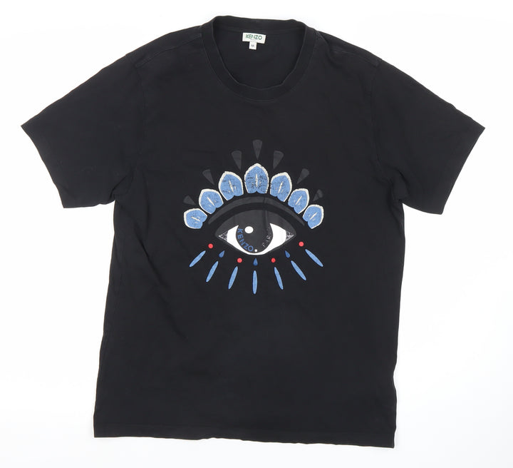 Kenzo Men's Black Eye Embroidered Cotton Graphic T-Shirt Size M
