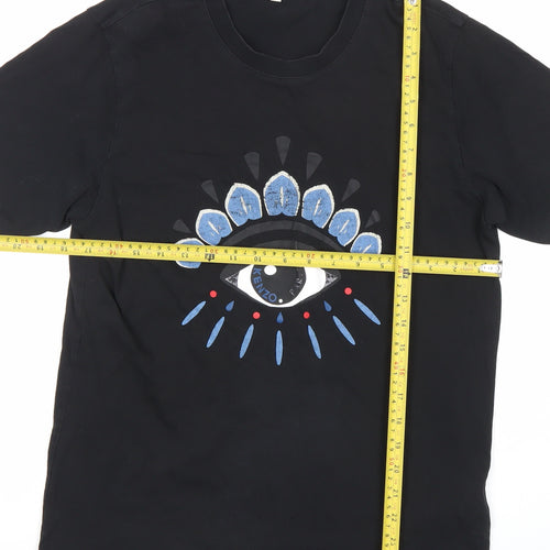Kenzo Men's Black Eye Embroidered Cotton Graphic T-Shirt Size M