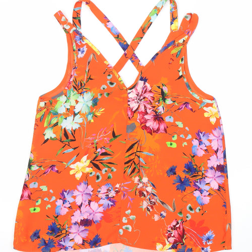 River Island Women’s Petite Floral Orange Camisole Tank Top Size 10