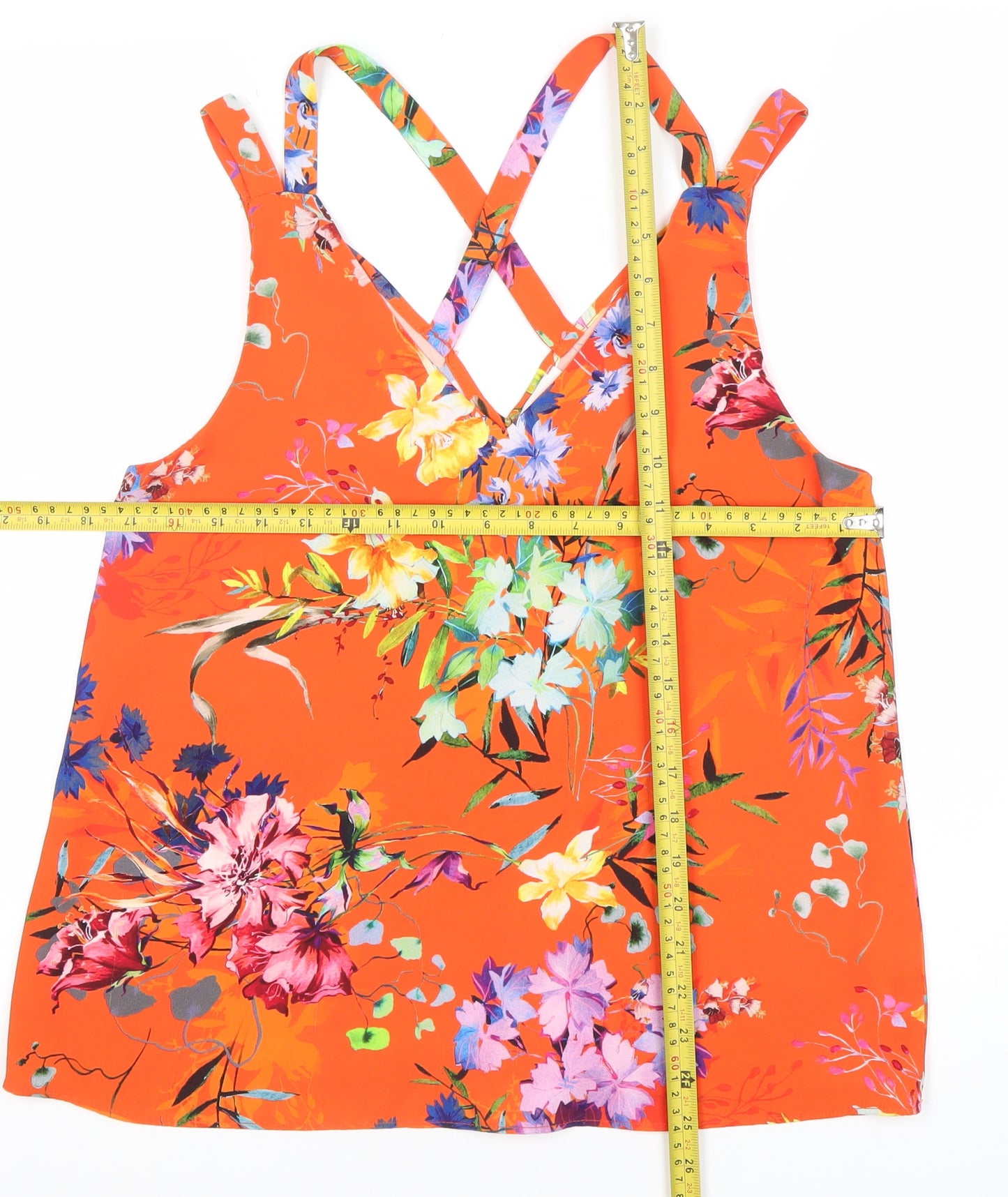 River Island Women’s Petite Floral Orange Camisole Tank Top Size 10