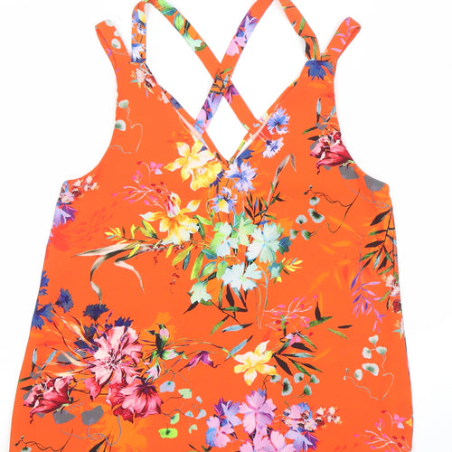 River Island Women’s Petite Floral Orange Camisole Tank Top Size 10