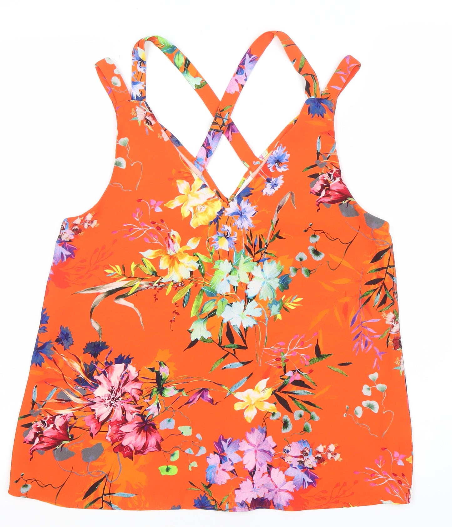 River Island Women’s Petite Floral Orange Camisole Tank Top Size 10