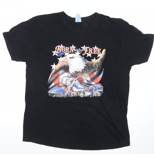 JHK Mens Black XL Born to be Free Biker Eagle Graphic T-Shirt