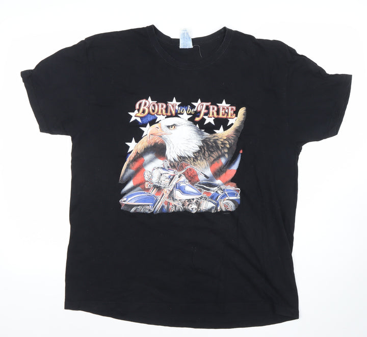 JHK Mens Black XL Born to be Free Biker Eagle Graphic T-Shirt