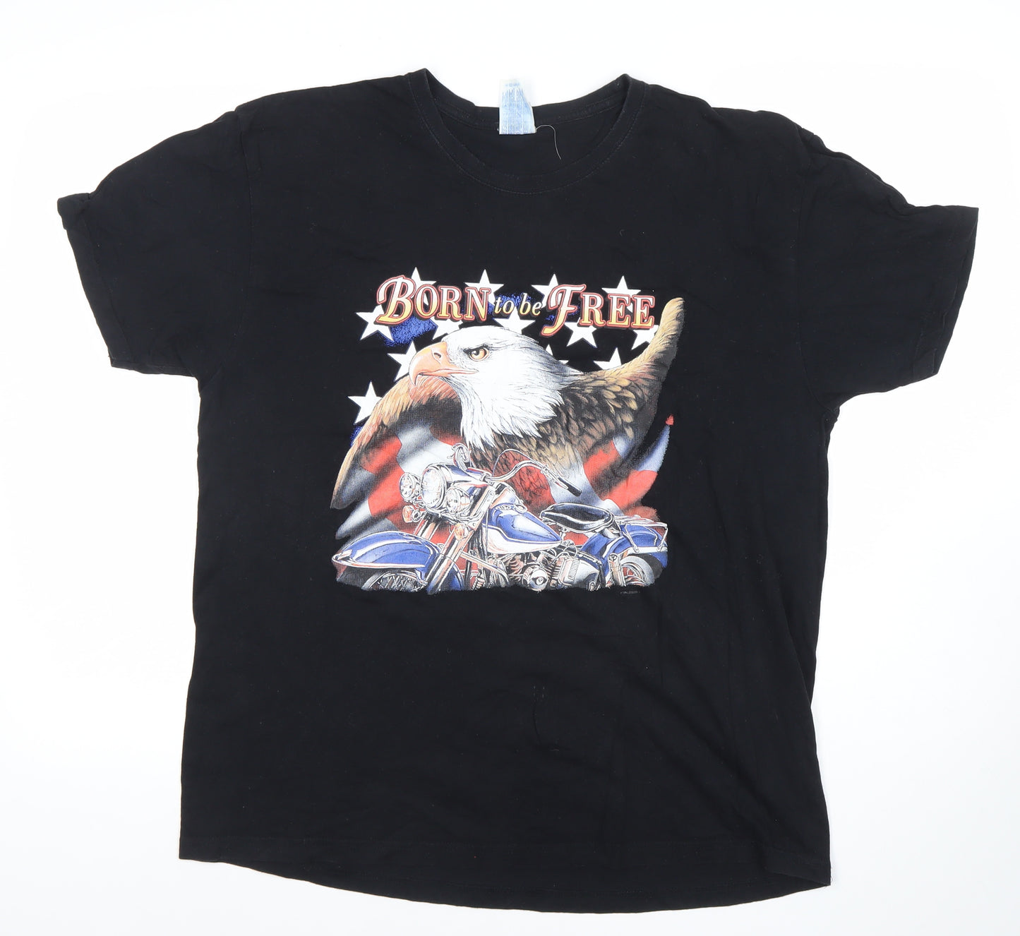 JHK Mens Black XL Born to be Free Biker Eagle Graphic T-Shirt
