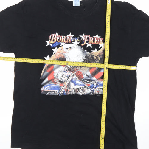 JHK Mens Black XL Born to be Free Biker Eagle Graphic T-Shirt