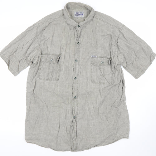 Defox Men's Grey 2XL Cotton Short Sleeve Button-Up Casual Shirt