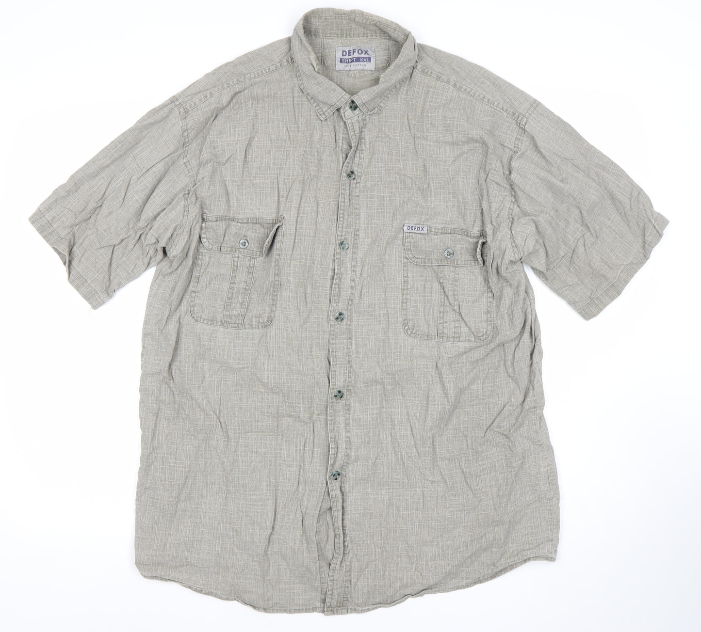 Defox Men's Grey 2XL Cotton Short Sleeve Button-Up Casual Shirt