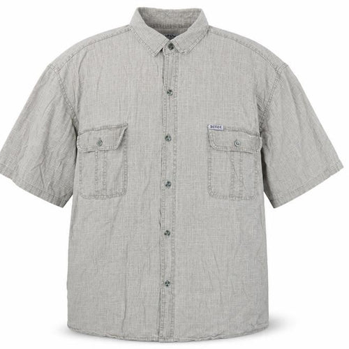 Defox Men's Grey 2XL Cotton Short Sleeve Button-Up Casual Shirt