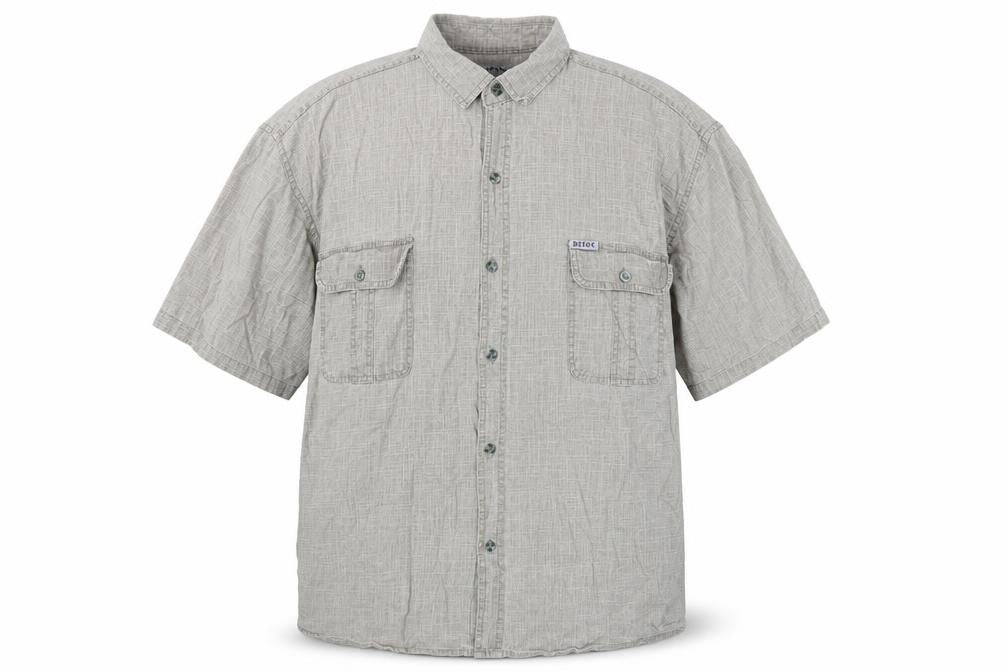 Defox Men's Grey 2XL Cotton Short Sleeve Button-Up Casual Shirt