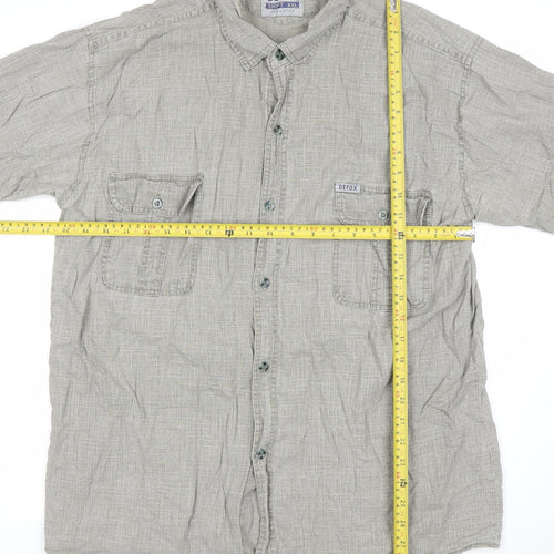 Defox Men's Grey 2XL Cotton Short Sleeve Button-Up Casual Shirt