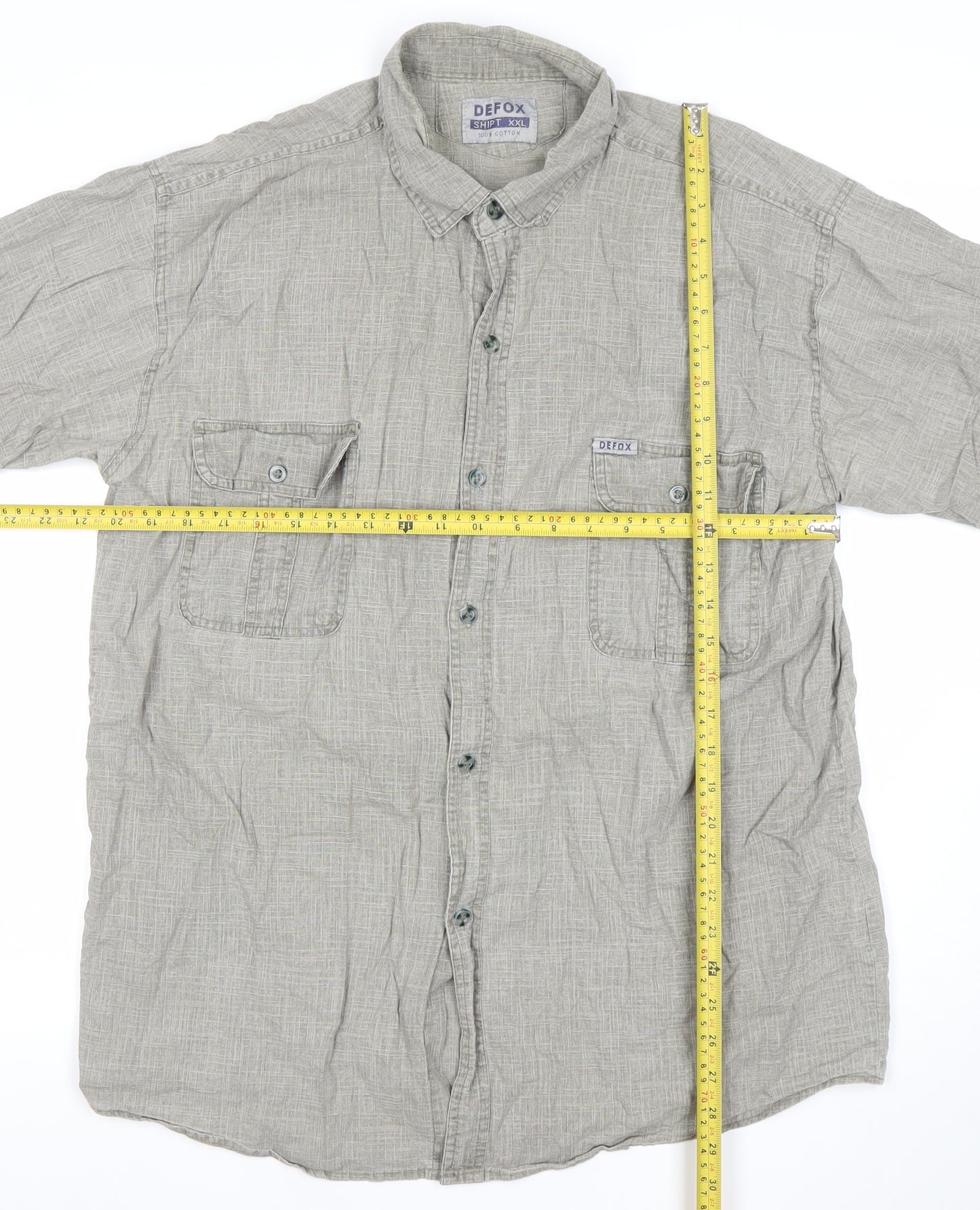 Defox Men's Grey 2XL Cotton Short Sleeve Button-Up Casual Shirt