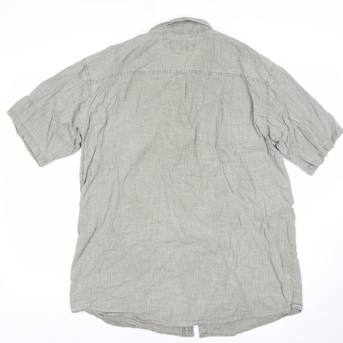 Defox Men's Grey 2XL Cotton Short Sleeve Button-Up Casual Shirt