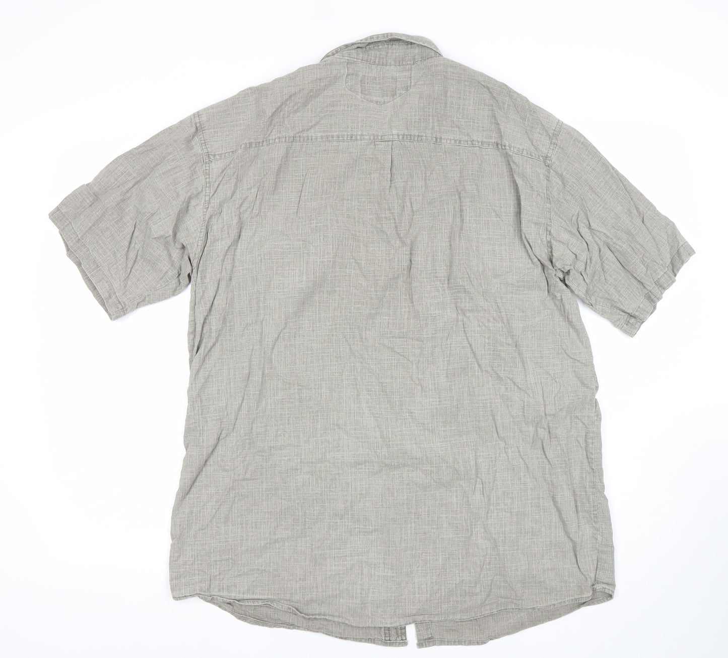 Defox Men's Grey 2XL Cotton Short Sleeve Button-Up Casual Shirt