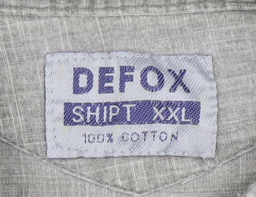 Defox Men's Grey 2XL Cotton Short Sleeve Button-Up Casual Shirt