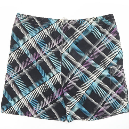 Dunnes Men’s Black Check XL Board Shorts Swimwear Quick Dry