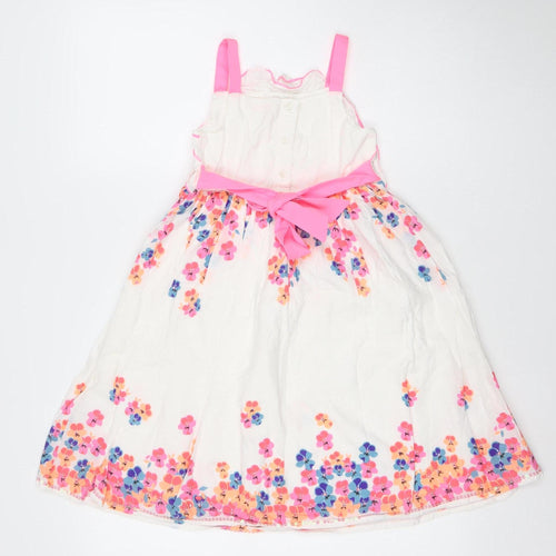 Bluezoo Girls White Floral A-Line Party Dress Age 8 Sleeveless Bow