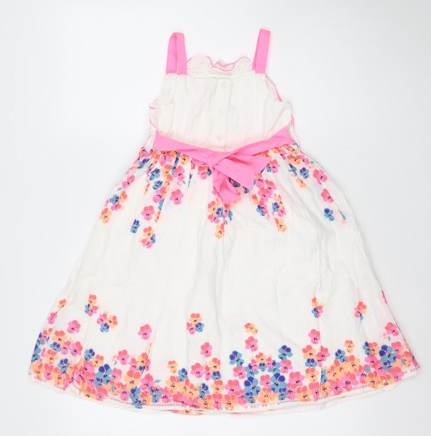 Bluezoo Girls White Floral A-Line Party Dress Age 8 Sleeveless Bow