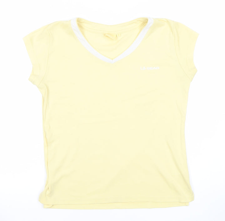 LA Gear Womens Yellow Size 14 V-Neck T-Shirt Casual Summer Top