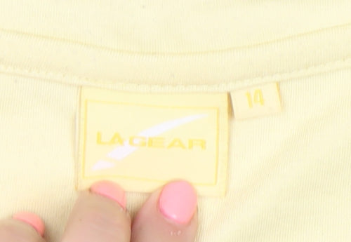 LA Gear Womens Yellow Size 14 V-Neck T-Shirt Casual Summer Top