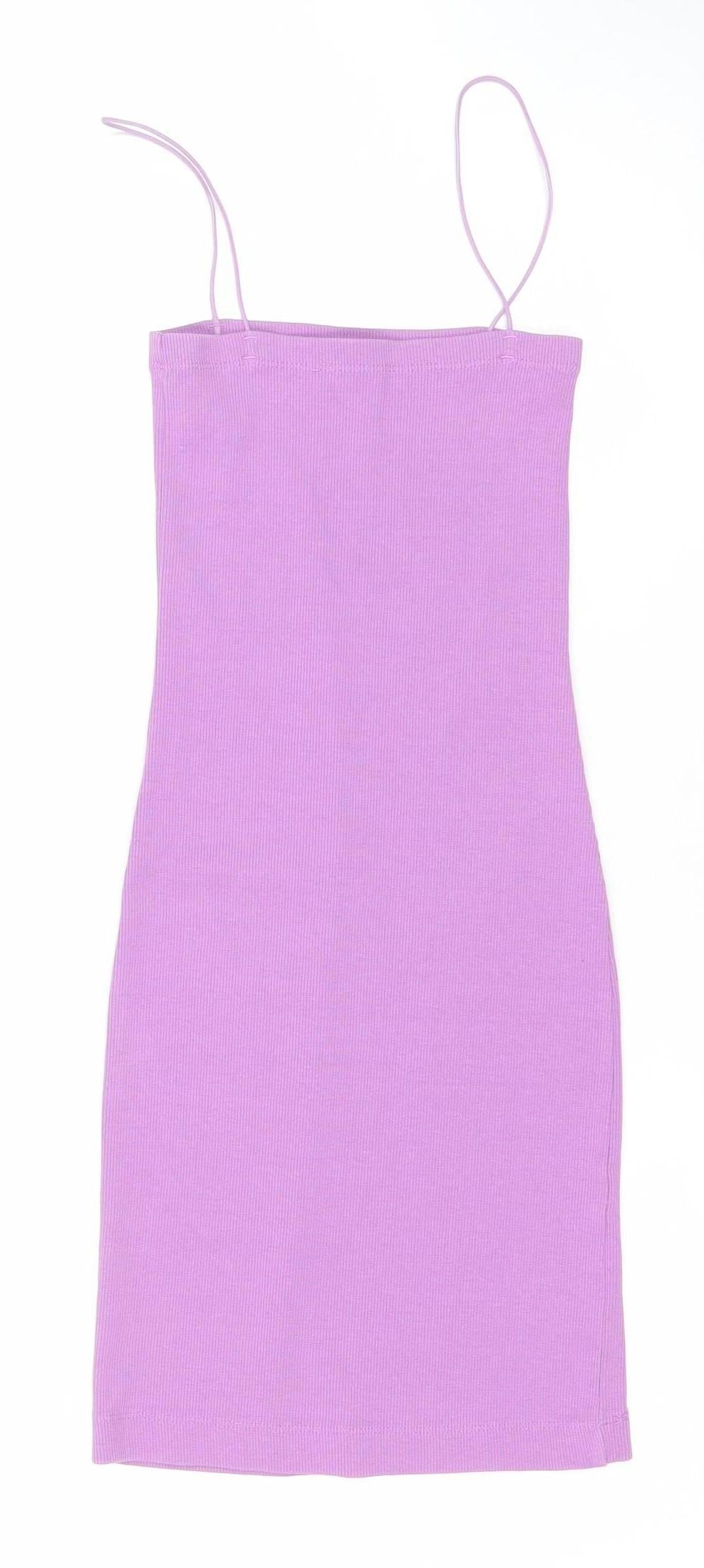 Zara Women’s Purple Mini Slip Dress Size S Scoop Neck Stretch