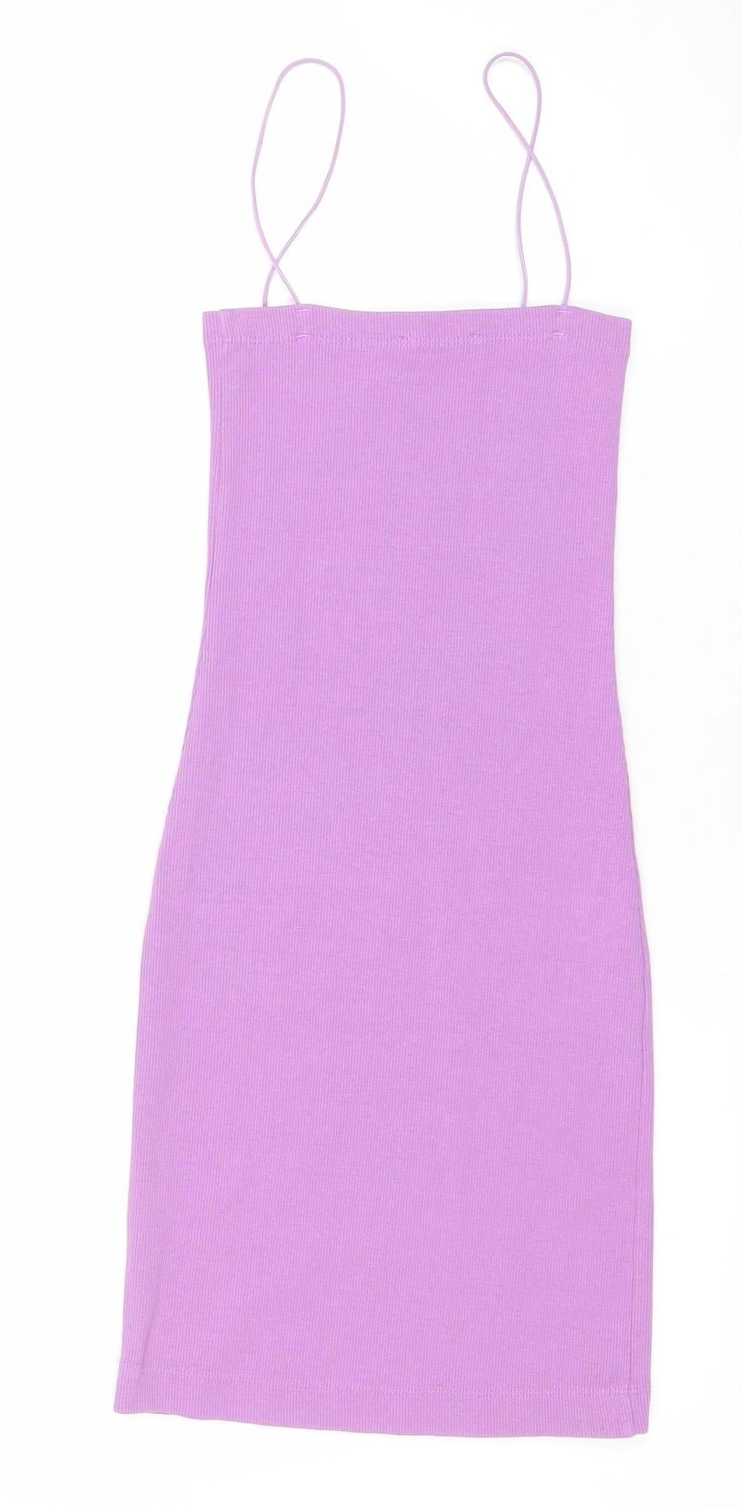Zara Women’s Purple Mini Slip Dress Size S Scoop Neck Stretch