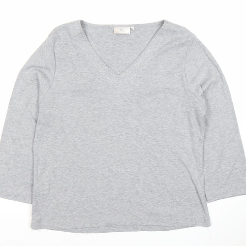 CC Women’s Grey V-Neck 3/4 Sleeve Cotton Stretch Top L