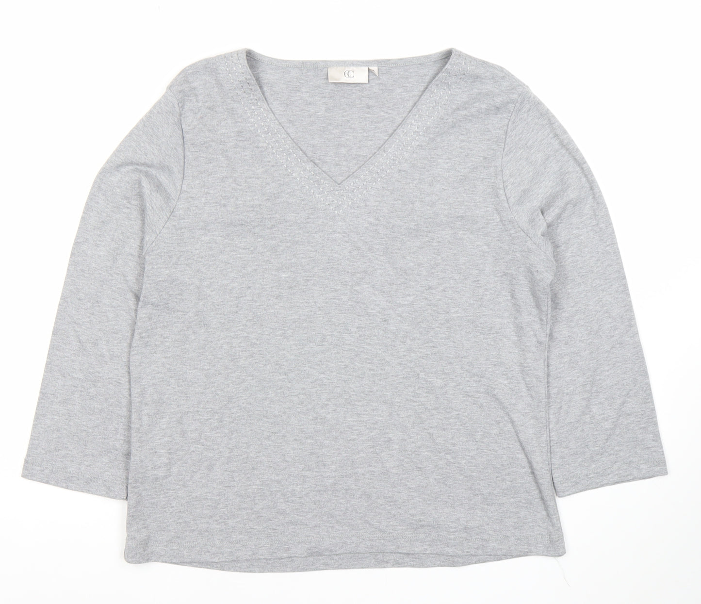 CC Women’s Grey V-Neck 3/4 Sleeve Cotton Stretch Top L