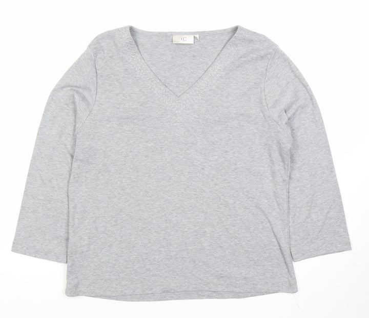 CC Women’s Grey V-Neck 3/4 Sleeve Cotton Stretch Top L