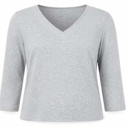 CC Women’s Grey V-Neck 3/4 Sleeve Cotton Stretch Top L