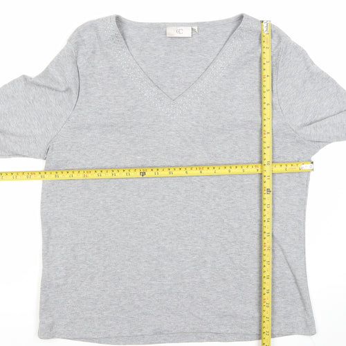 CC Women’s Grey V-Neck 3/4 Sleeve Cotton Stretch Top L