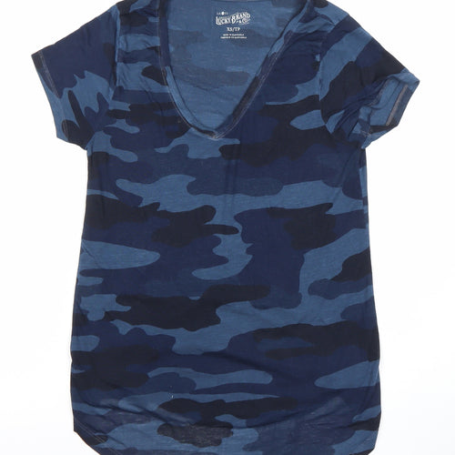 Lucky Brand Unisex Blue Camo V-Neck XS Regular Fit T-Shirt