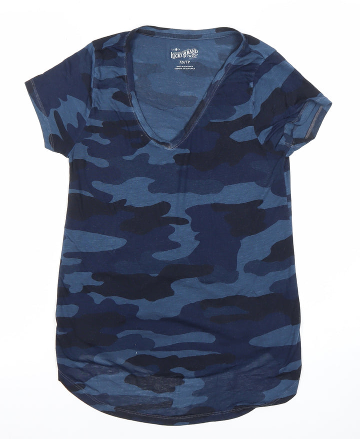 Lucky Brand Unisex Blue Camo V-Neck XS Regular Fit T-Shirt