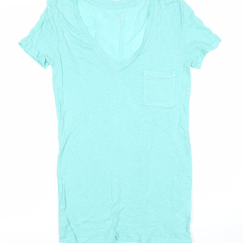 J.Crew Women’s Blue Linen V-Neck T-Shirt Size 2XS