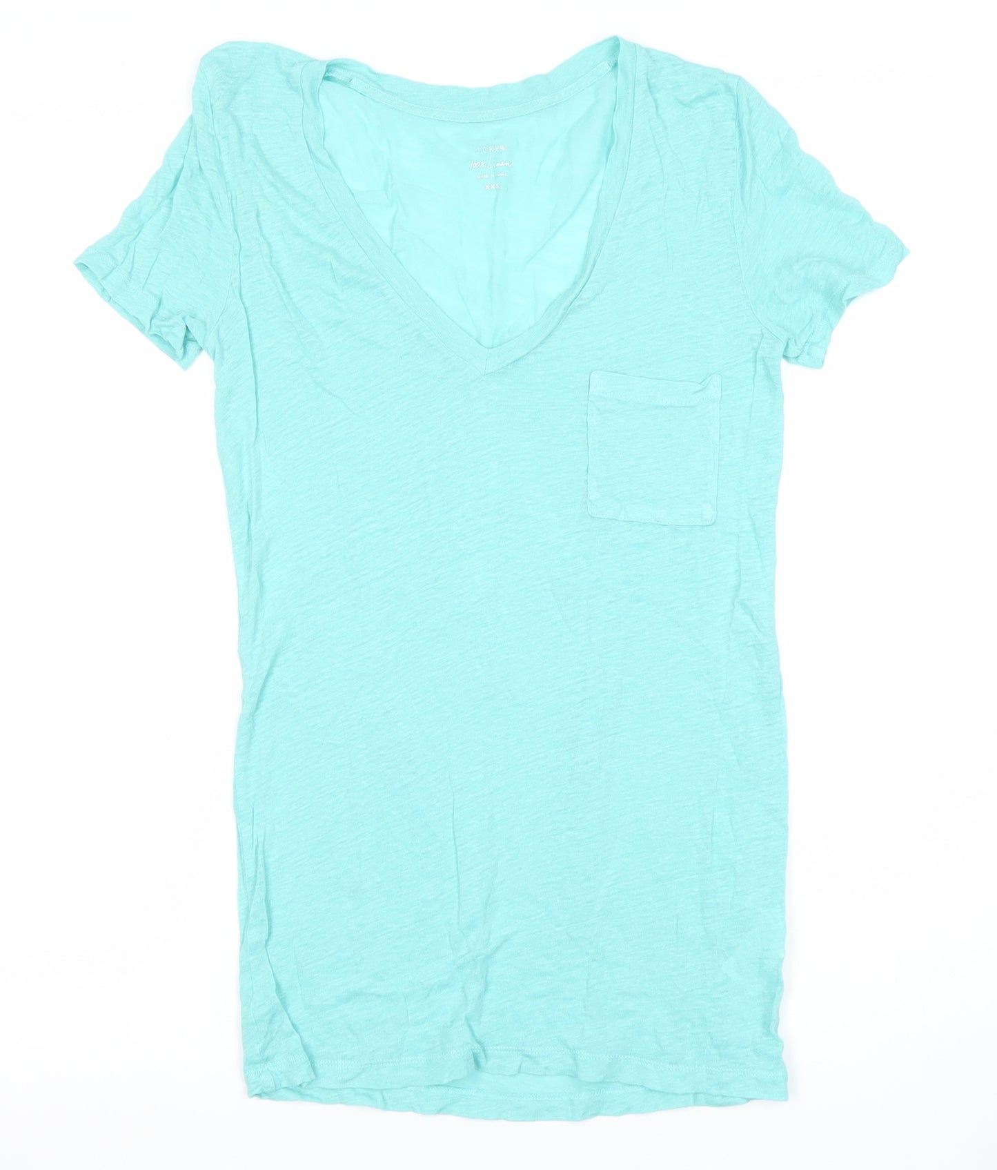 J.Crew Women’s Blue Linen V-Neck T-Shirt Size 2XS
