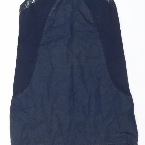 Maloka Womens Blue Shift Dress Size 12 Sleeveless Lace Trim