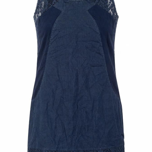 Maloka Womens Blue Shift Dress Size 12 Sleeveless Lace Trim