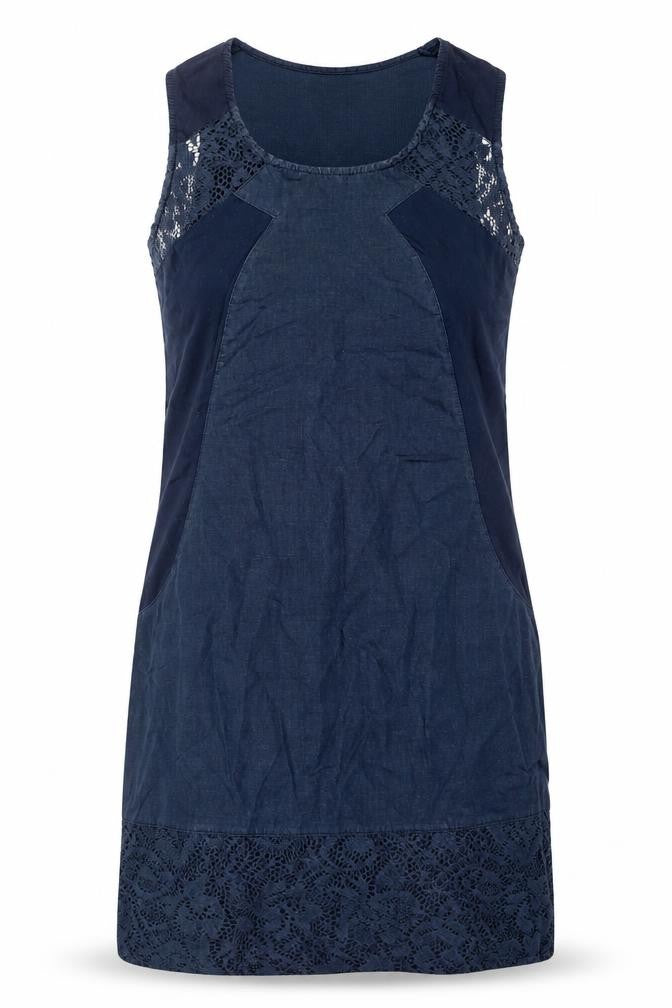 Maloka Womens Blue Shift Dress Size 12 Sleeveless Lace Trim
