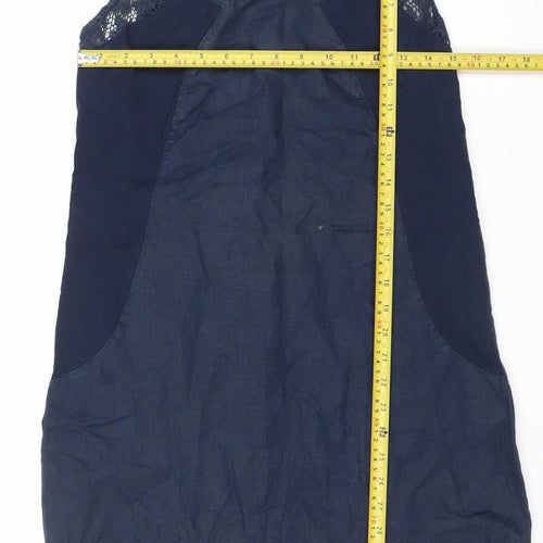 Maloka Womens Blue Shift Dress Size 12 Sleeveless Lace Trim