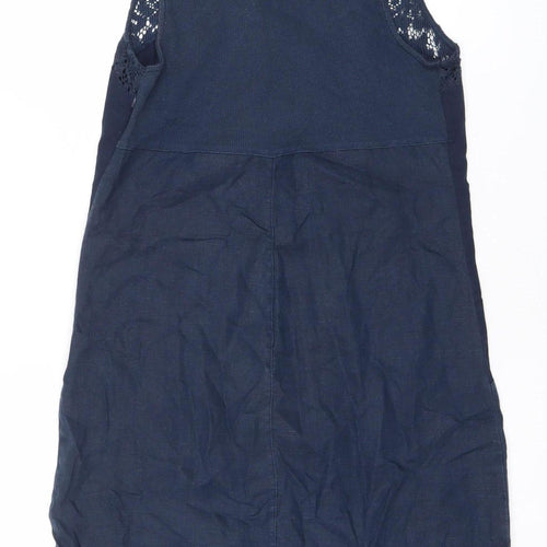 Maloka Womens Blue Shift Dress Size 12 Sleeveless Lace Trim