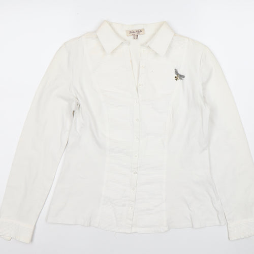 Tinta Style Women White Size 14 Cotton Stretch Long Sleeve Button Shirt