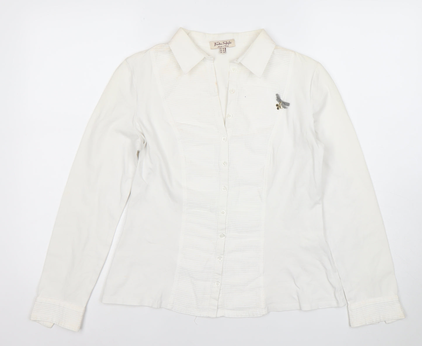 Tinta Style Women White Size 14 Cotton Stretch Long Sleeve Button Shirt