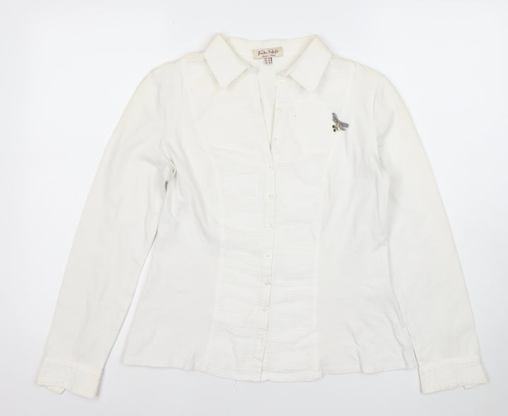 Tinta Style Women White Size 14 Cotton Stretch Long Sleeve Button Shirt