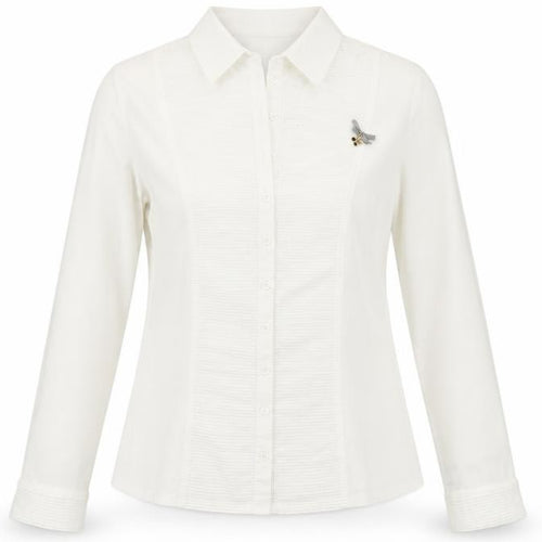 Tinta Style Women White Size 14 Cotton Stretch Long Sleeve Button Shirt