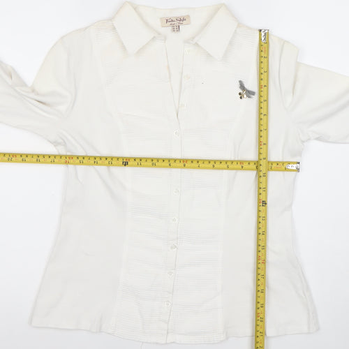 Tinta Style Women White Size 14 Cotton Stretch Long Sleeve Button Shirt